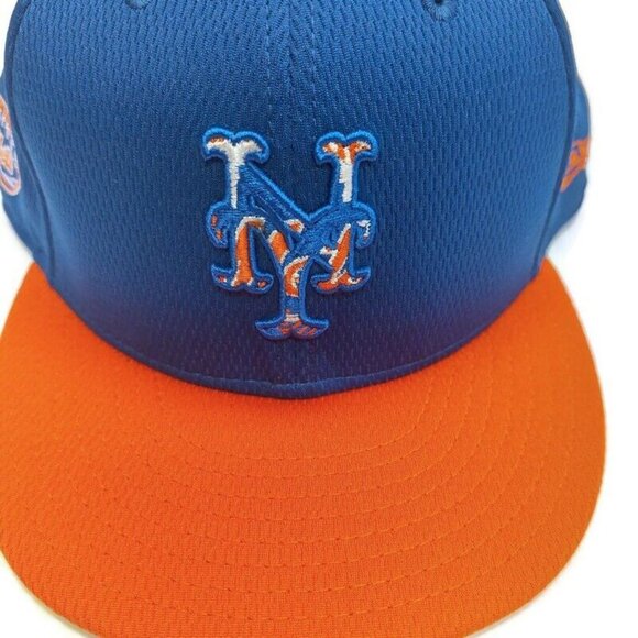 59Fifty New Era Size 7 5/8 New York Mets Fitted Hat Cap Blue Orange - Picture 2 of 7